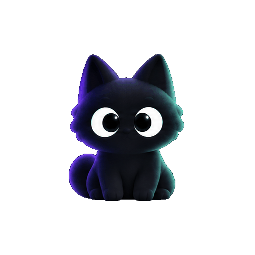 Moneko, the little black cat mascot, blinking